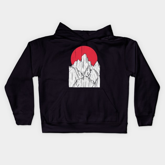 The red sun and the mountains Kids Hoodie by Swadeillustrations